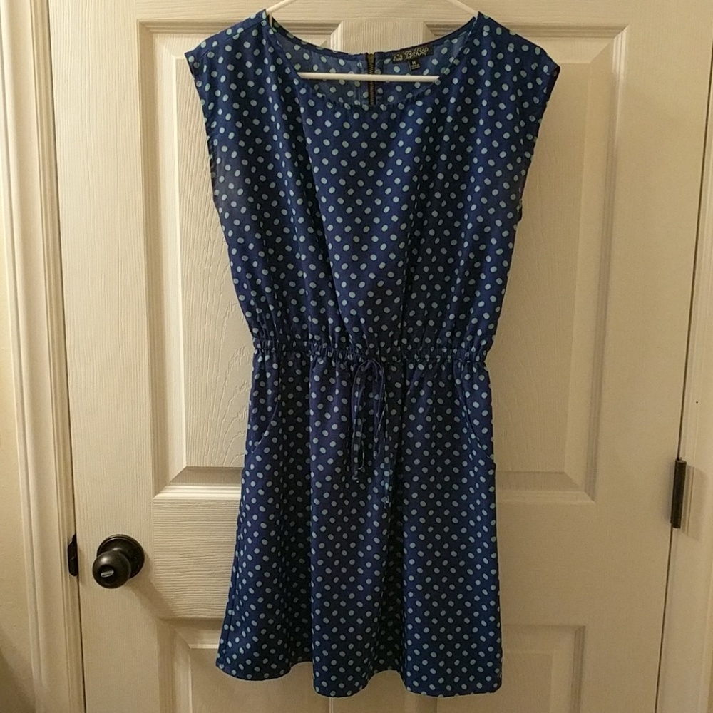 Blue with light blue and pink polka dot dress